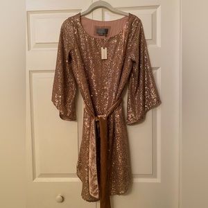 Anthropologie Starling Rose Gold Sequin Dress Size xs nwt